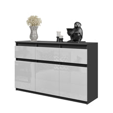 NOAH - Chest of 3 Drawers and 3 Doors - Bedroom Dresser Storage Cabinet Sideboard - Anthracite / White Gloss H29 1/2" W47 1/4" D13 3/4"