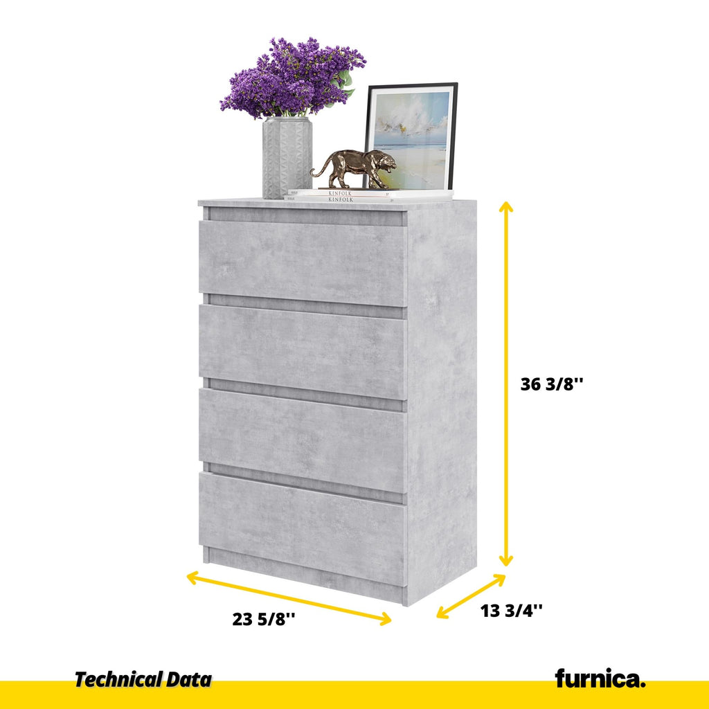 GABRIEL - Chest of 4 Drawers - Bedroom Dresser Storage Cabinet Sideboard - Concrete H36 3/8" W23 5/8" D13 1/4"