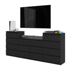 GABRIEL - Chest of 14 Drawers (4+6+4) - Bedroom Dresser Storage Cabinet Sideboard - Black Matt H36 3/8" W86 5/8" D13 1/4"