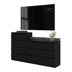 GABRIEL - Chest of 10 Drawers (6+4) - Bedroom Dresser Storage Cabinet Sideboard - Black Matt H36 3/8" / 27 1/2" W63" D13 1/4"