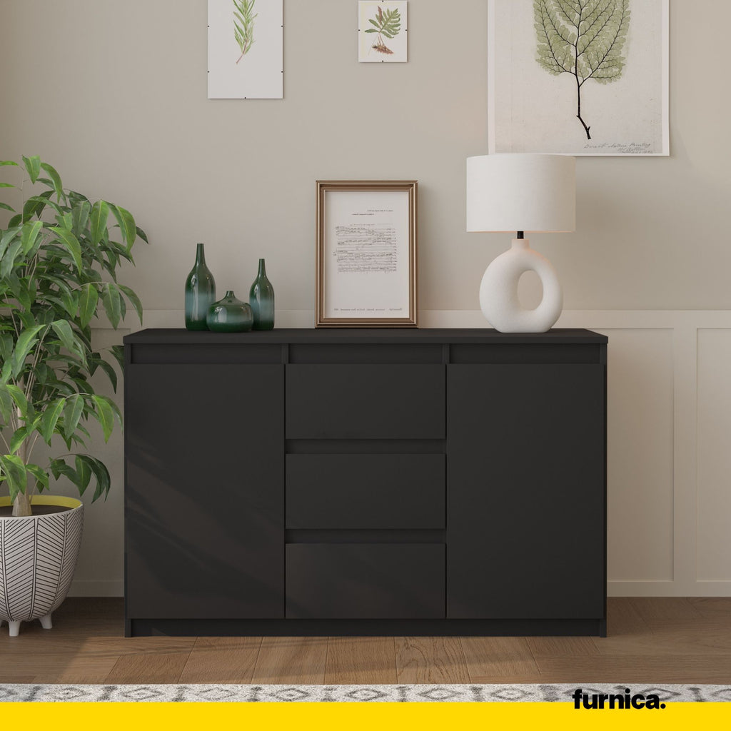 MIKEL - Chest of 3 Drawers and 2 Doors - Bedroom Dresser Storage Cabinet Sideboard - Anthracite H29 1/2" W47 1/4" D13 3/4"