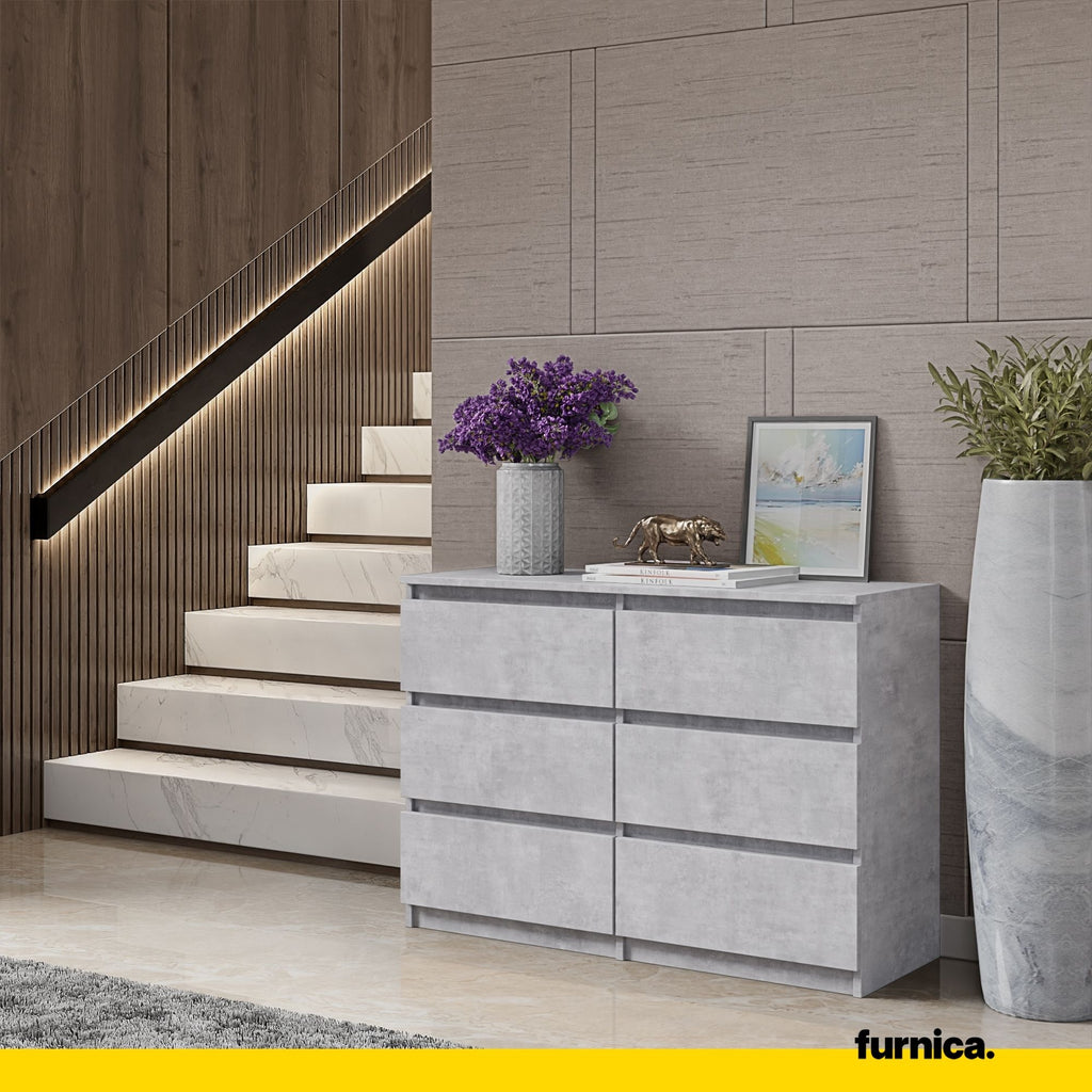 GABRIEL - Chest of 6 Drawers - Bedroom Dresser Storage Cabinet Sideboard - Concrete H28" W39 3/8" D13"