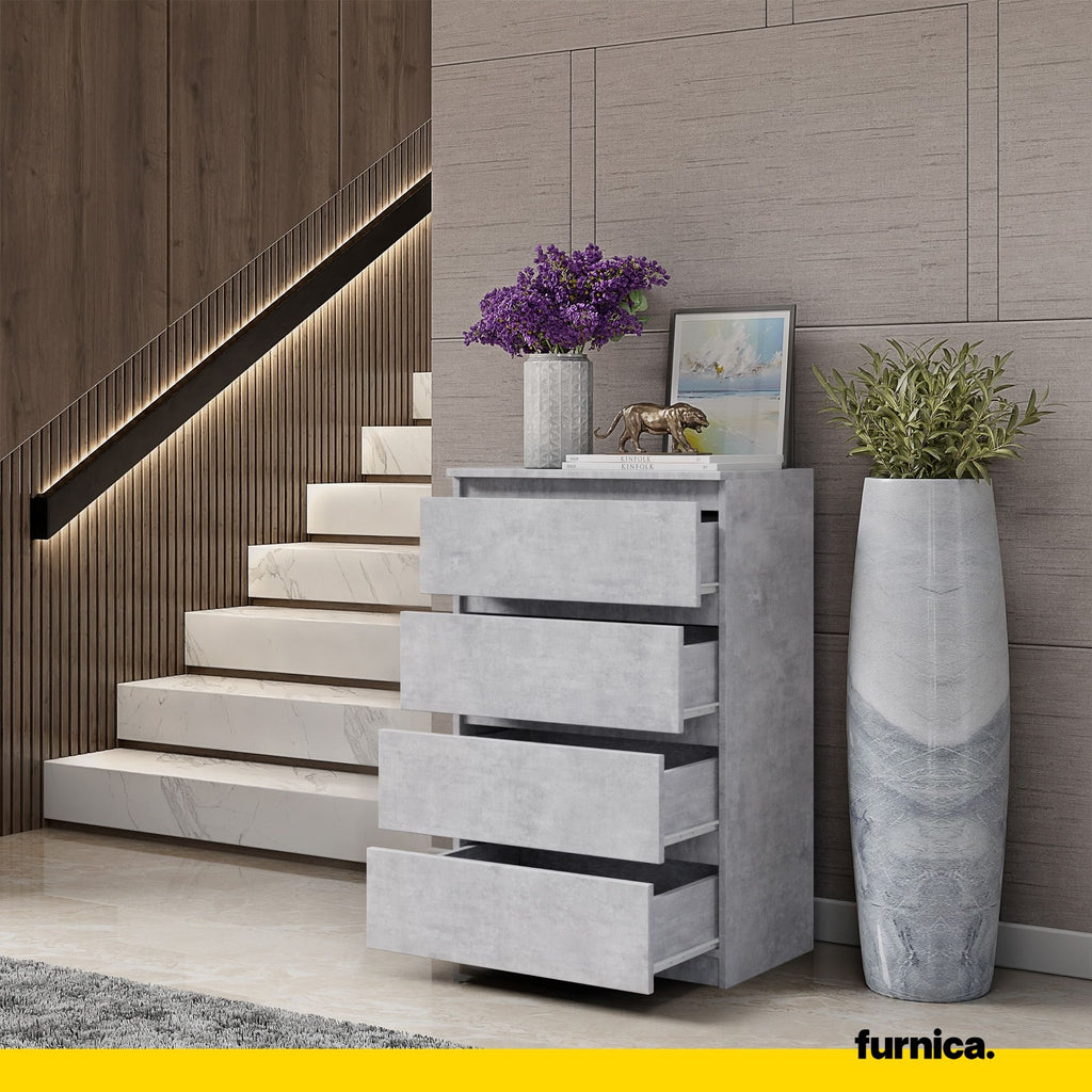 GABRIEL - Chest of 4 Drawers - Bedroom Dresser Storage Cabinet Sideboard - Concrete H36 3/8" W23 5/8" D13 1/4"