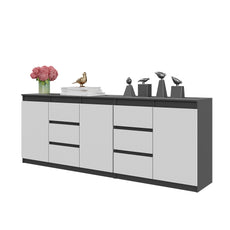 MIKEL - Chest of 6 Drawers and 3 Doors - Bedroom Dresser Storage Cabinet Sideboard - Anthracite / White Matt H29 1/2" W78 3/4" D13 3/4"