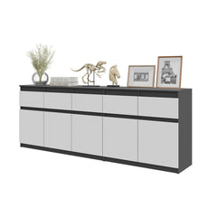 NOAH - Chest of 5 Drawers and 5 Doors - Bedroom Dresser Storage Cabinet Sideboard - Anthracite / White Matt H29 1/2" W78 3/4" D13 3/4"