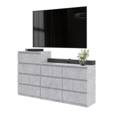 GABRIEL - Chest of 10 Drawers (6+4) - Bedroom Dresser Storage Cabinet Sideboard - Concrete H36 3/8" / 27 1/2" W63" D13 1/4"