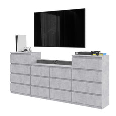 GABRIEL - Chest of 14 Drawers (4+6+4) - Bedroom Dresser Storage Cabinet Sideboard - Concrete H36 3/8" W86 5/8" D13 1/4"