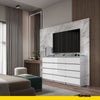 GABRIEL - Chest of 12 Drawers (8+4) - Bedroom Dresser Storage Cabinet Sideboard - Concrete / White Gloss H36 3/8" W70 7/8" D13 1/4