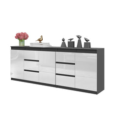MIKEL - Chest of 6 Drawers and 3 Doors - Bedroom Dresser Storage Cabinet Sideboard - Anthracite / White Gloss H29 1/2" W78 3/4" D13 3/4"