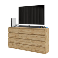 GABRIEL - Chest of 12 Drawers (8+4) - Bedroom Dresser Storage Cabinet Sideboard - Wotan Oak H36 3/8" W70 7/8" D13 1/4