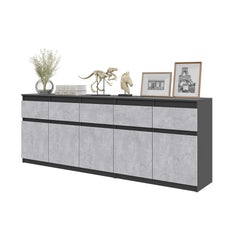 NOAH - Chest of 5 Drawers and 5 Doors - Bedroom Dresser Storage Cabinet Sideboard - Anthracite / Concrete H29 1/2" W78 3/4" D13 3/4"