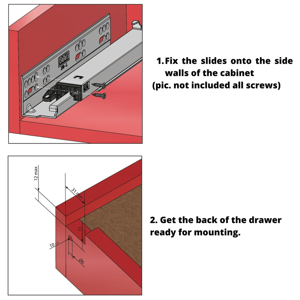 Soft-Close Undermount Slides (left and right), Full Extension - 12 inch