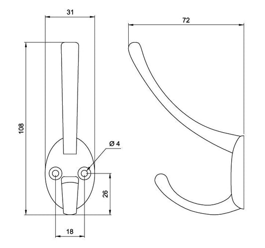 Double Coat Hook - 4-1/4 inch (108 mm) - Chrome