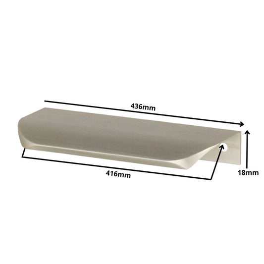 Rounded Edge-Mount Profile Cabinet Handle 16-3/8 inch (416 mm) (17-3/16 inch (436 mm) Overall Length) - Brushed Steel Finish