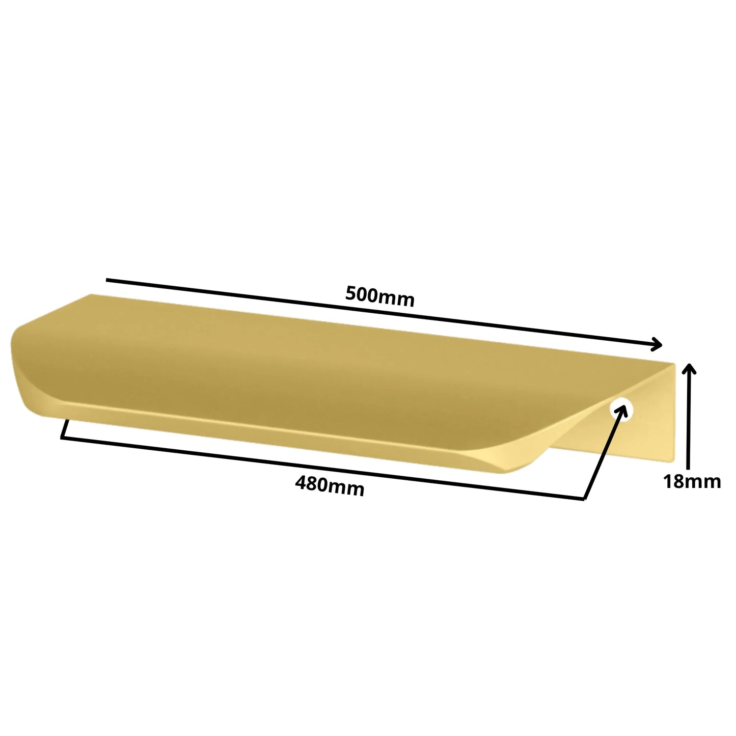 Rounded Edge-Mount Profile Handle 18-7/8 inch (480 mm) - 19-11/16 inch (500 mm) Overall Length - Gold