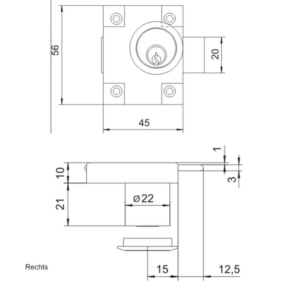 Cabinet & Drawer Lock Left/Right Hand 7/8 x 13/16 inch (22 x 21 mm)