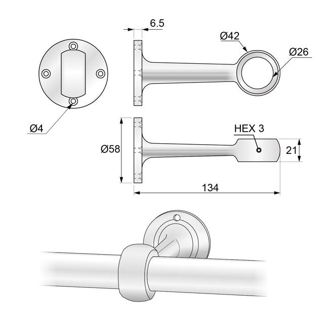 1 inch Distance Handle, Chrome