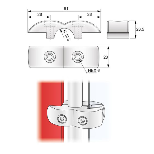 1 inch Double Sided Board and Glass Connector, Chrome (with insets) NTP