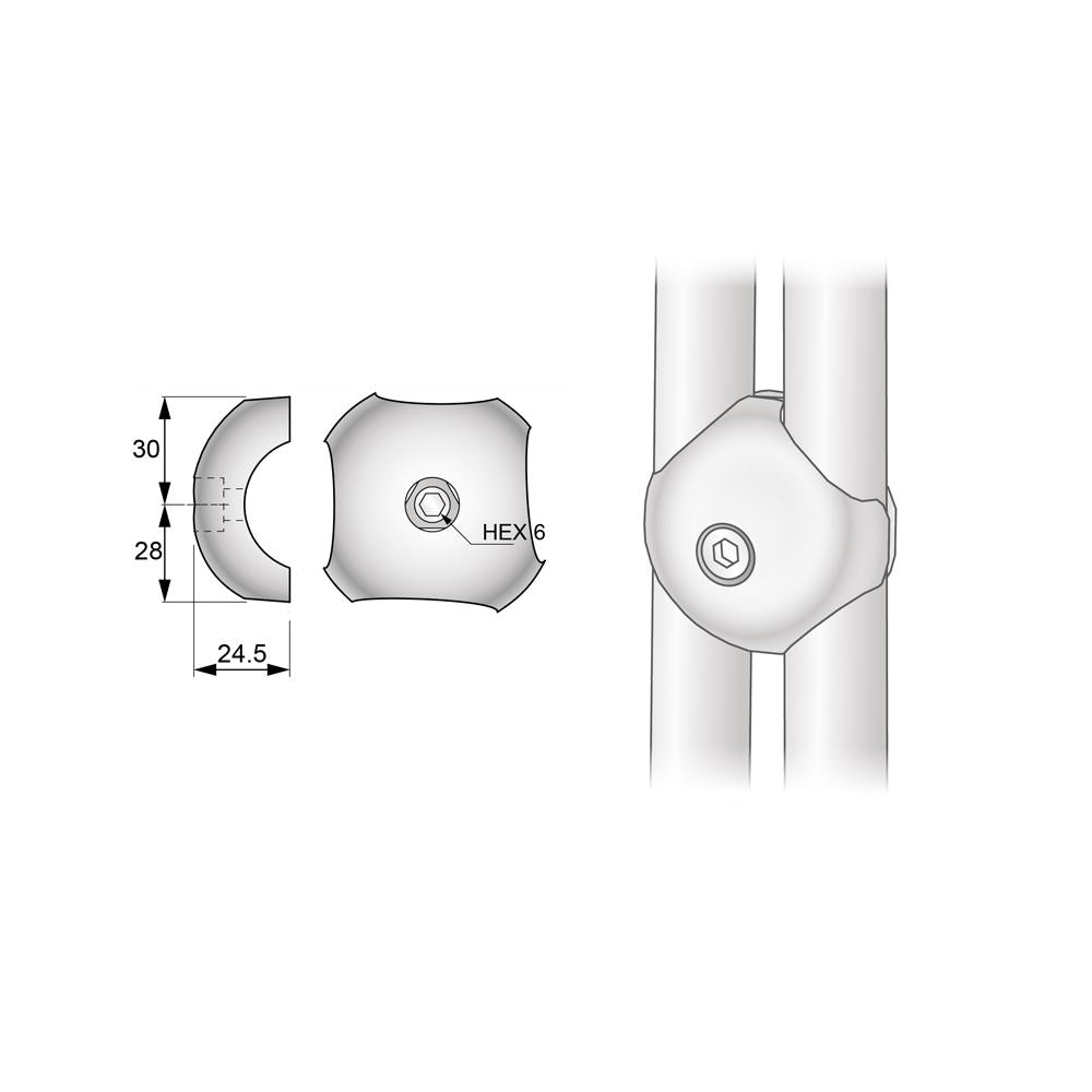 1 inch Parallel Ball Connector, Chrome