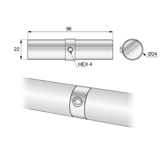 1 inch Pipe Connector, Chrome
