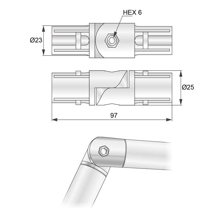 1 inch Pipe Hinge Connector, Chrome