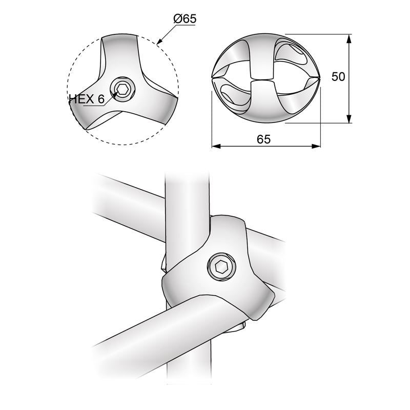 1 inch Triple Connector, Chrome