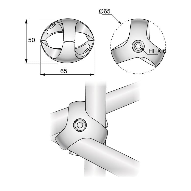 1 inch Triple Connector, Chrome