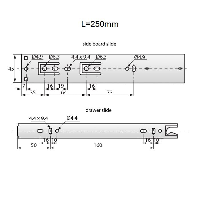 10 inch drawer slides ball bearing auto-lock H45 (right and left side)