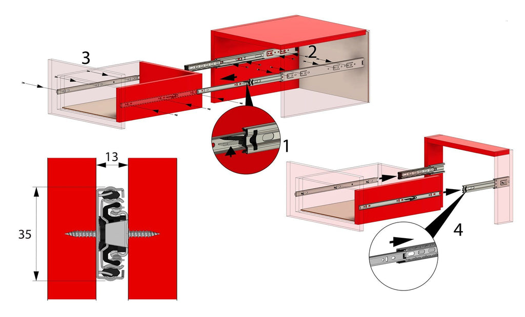 10 inch drawer slides ball bearing H35 (right and left side)