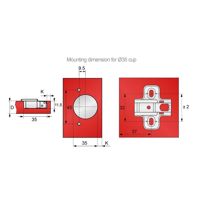 110° Soft-Close Hinge, H0 Mounting Plate with EURO Screws, Overlay Doors