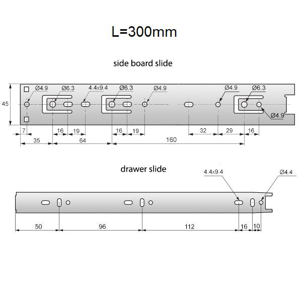 12 inch drawer slides ball bearing H45 (right and left side)