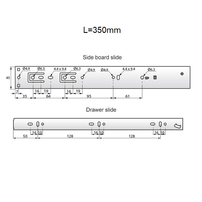 14 inch drawer slides soft-close H45 (right and left side)