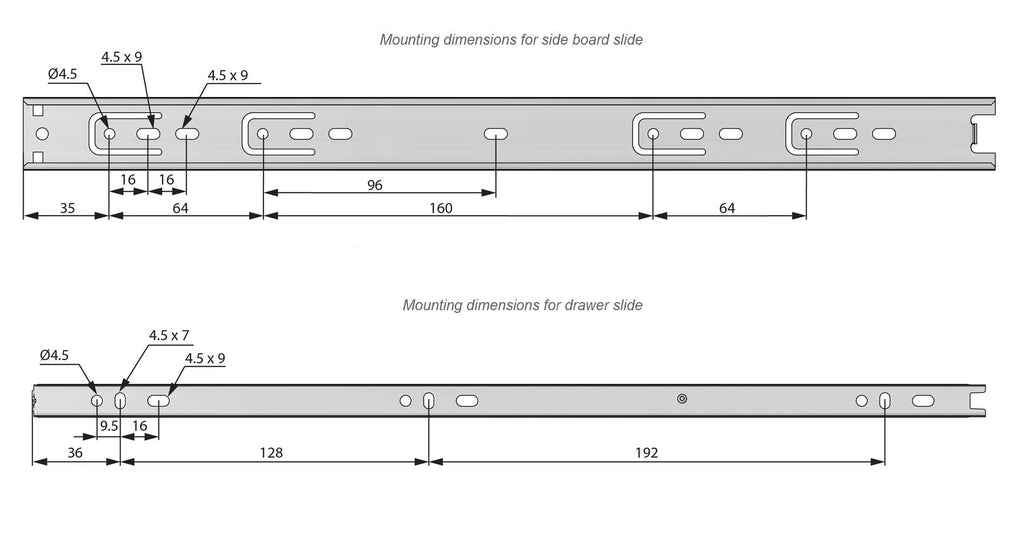 16 inch drawer slides ball bearing H30 (right and left side)