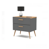 INGRID - Scandinavian Bedside Table - Nightstand with 2 Drawers - Anthracite Grey / Wotan Oak H17 3/4" W17 3/4" D11 3/4"