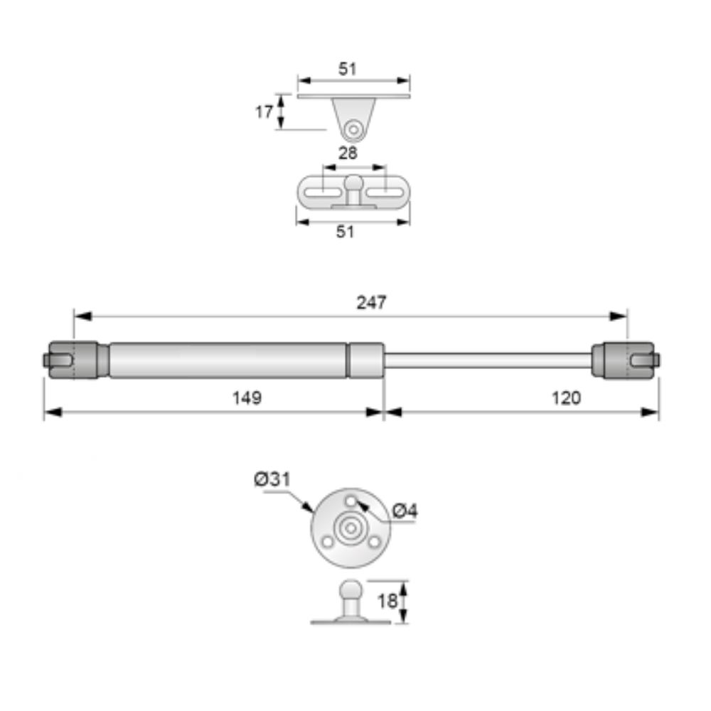 Reverse Gas-Piston Stay 9-13/16 inch 80N