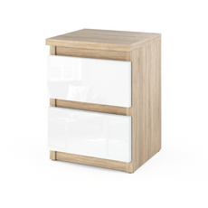 GABRIEL - Bedside Table - Nightstand with 2 drawers - Sonoma Oak / White Gloss H15 3/4" W11 3/4" D11 3/4"