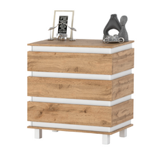 MARGARET - Chest of 3 Drawers - Bedroom Dresser Storage Cabinet Sideboard - White Matt / Wotan Oak H33 7/8" W32 5/8" D17 3/8"