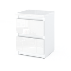 GABRIEL - Bedside Table - Nightstand with 2 drawers - White Matt / White Gloss H15 3/4" W11 3/4" D11 3/4"