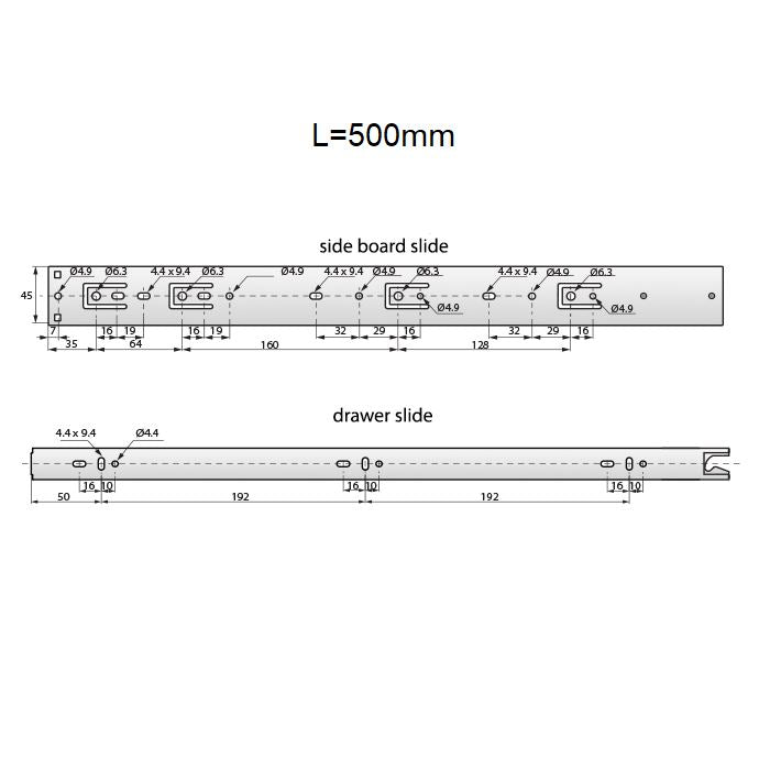 20 inch drawer slides auto-lock H45 (right and left side)