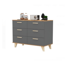 INGRID - Scandinavian Chest of 6 Drawers - Anthracite Grey / Wotan Oak H29 1/2" W39 3/8" D17 3/4"