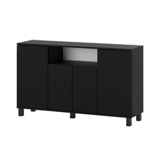 CALVIN - TV Cabinet with 4 Doors - Living Room Storage Sideboard - Black Matt H31 1/2" W55 1/8" D13 3/4"