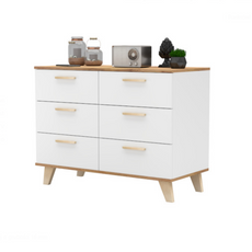 INGRID - Scandinavian Chest of 6 Drawers - White Matt / Wotan Oak H29 1/2" W39 3/8" D17 3/4"