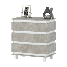 MARGARET - Chest of 3 Drawers - Bedroom Dresser Storage Cabinet Sideboard - White Matt / Concrete H33 7/8" W32 5/8" D17 3/8"