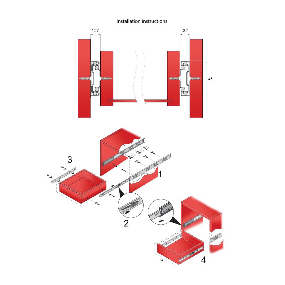 22 inch drawer slides ball bearing H45 (right and left side)