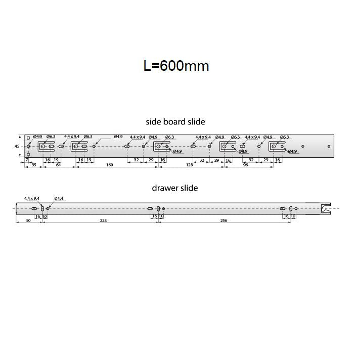 24 inch drawer slides auto-lock H45 (right and left side)