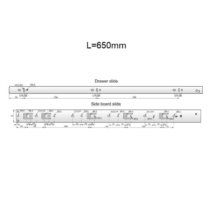 26 inch drawer slides soft-close H45 (right and left side)