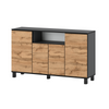 CALVIN - TV Cabinet with 4 Doors - Living Room Storage Sideboard - Anthracite Grey / Wotan Oak H31 1/2" W55 1/8" D13 3/4"