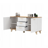 INGRID - Scandinavian Chest of drawers - 3 Drawers, 2 Doors White Matt / Wotan Oak H29 1/2" W59" D17 3/4"