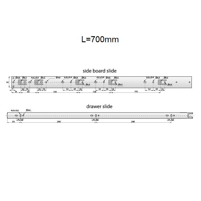 28 inch drawer slides auto-lock H45 (right and left side)