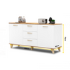 INGRID - Scandinavian Chest of drawers - 3 Drawers, 2 Doors White Matt / Wotan Oak H29 1/2" W59" D17 3/4"